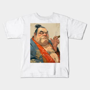 Puff Sumo Smoking a Cigar: "I Smoke Cigars in Moderation; One Cigar at a Time" Kids T-Shirt